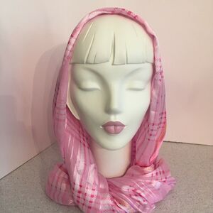 Pink & Silver Silky Poly Blend Scarf Rectangle